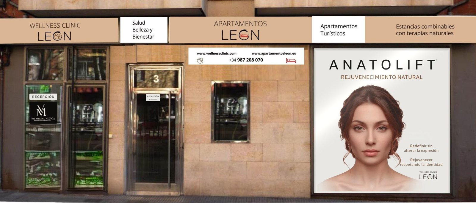 Fachada de Wellness Clinic León en la Avenida José Aguado 3, León